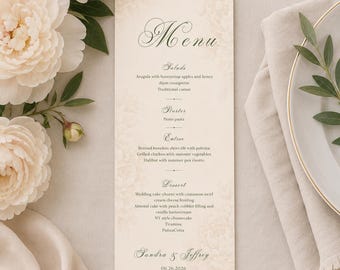Light Pink Peony Menu Cards: Personalized Wedding Menu Cards
