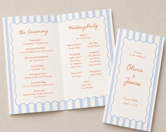 Striped Wavy Border Wedding Ceremony Program Booklet Order of Service Wedding Party Program