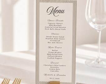 Striped Black and White Menu Cards: Personalized Wedding Menu Cards