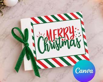 Custom Christmas Gift Card Holder Template | Striped Christmas Tree Printable | Editable Canva Gift Card Booklet | Personalizable Gift Card