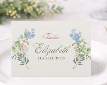 Botanical Floral Romantic Script Personalized Wedding Table Tents Elegant Seating Cards Watercolor Floral Event Decor Fine Art Wedding Carts