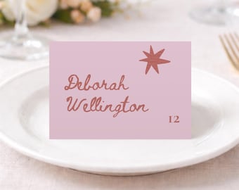 Hand Drawn Star Personalized Wedding Table Tents Playful Modern Romantic Seating Cards, Hand Drawn Blush Pink Minimalist Trendy Event Decor