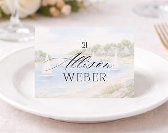 Nautical Boat Wedding Place Cards New England Yacht Club Seating Cards Nautical Table Tents for Weddings & Events