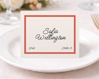 Red Striped Minimalist Table Tent Place Cards Wedding Guest Name Settings Minimalist Wedding Seating Card Modern Style Trendy Event Seating