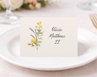 Botanical Floral Romantic Script Personalized Wedding Table Tents Elegant Seating Cards Watercolor Floral Event Decor Fine Art Wedding Carts