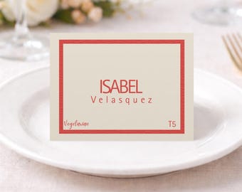 Red Bordered Minimalist Table Tent Place Cards Wedding Guest Name Settings Minimalist Wedding Seating Card Modern Style Trendy Event Seating