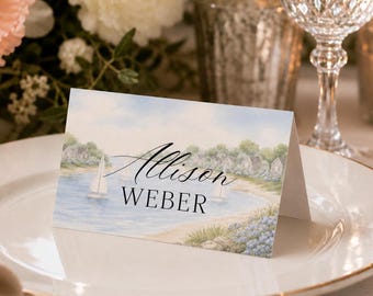 Coastal Customizable Place Card Template Wedding Guest Name Settings Minimalist Wedding Seating Card Modern Trendy Event Seating