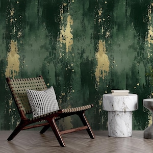Carta da parati murale effetto marmo oro verde scuro di lusso, bagno in cemento di lusso per carta da parati, carta da parati in stile moderno, vinile, tela, tessuto