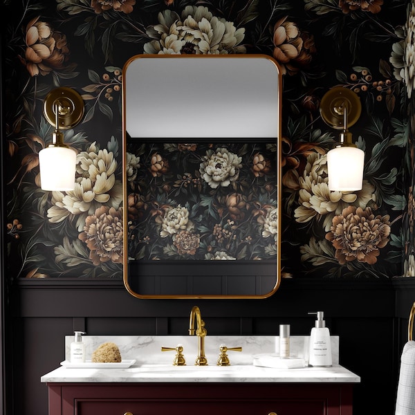 Dark Moody Peony Wallpaper Mural: Victorian Floral Peel and Stick