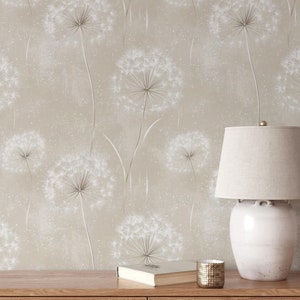Papier peint floral pissenlit beige et crème, décorations murales minimalistes de fleurs de coton de couleur pastel, amovible, toile, tissu