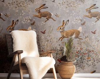 Wildflower Rabbit Nursery Wallpaper: English Garden Peel and Stick Mural