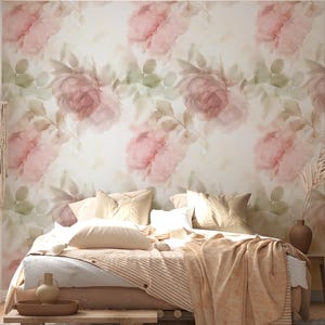 Peony Watercolor Wallpaper Mural: Hand-drawn Floral Peel & Stick Canvas ...
