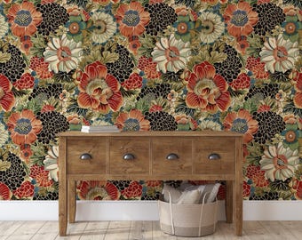 Vintage Retro Wildflower Botanical Wallpaper, Peel and stick Murals