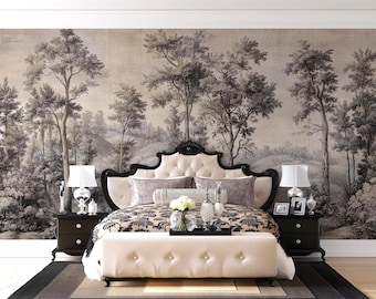 Vintage Forest Landscape Wallpaper: Scenic Wall Mural