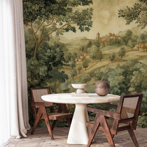 Village French Forest Wallpaper: Hand Drawing Tapestry Wall Murals
