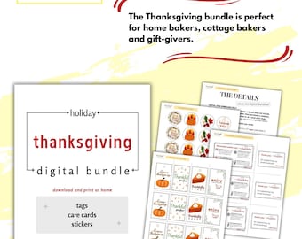 Thanksgiving Bakery Bundle: Treat Tags, Care Cards, Stickers (Instant Download)
