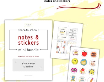 Printable Lunch Notes & School Stickers for Kids – Back to School Digital Download