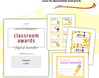 Pre-K/Kindergarten Classroom Awards Digital Bundle | Printable Award Certificates | Instant Download