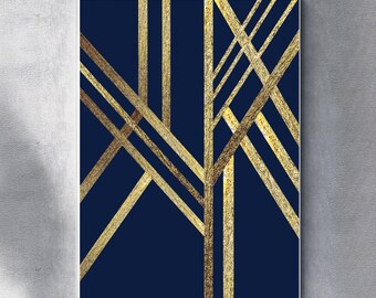 Geometric Art Print: Blue and Gold Wall Decor (Digital Download)