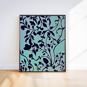 Floral Vine Art Print: Green & Black Botanical Wall Decor (Digital Download)