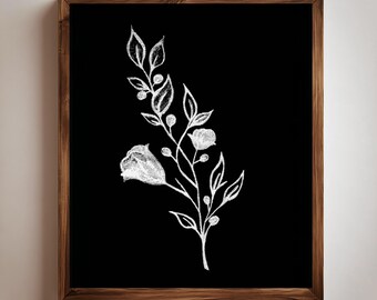 Minimalist Floral Sketch Art Print: Black and White (Digital Download)