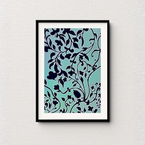 Floral Vine Art Print: Green & Black Botanical Wall Decor (Digital Download)