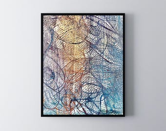 Abstraktes Strukturgemälde Kunstdruck: Bunter Expressionismus als Wandbild (Digitaler Download)