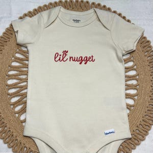 Lil Nugget Embroidered Baby One piece| Chick-Fil-A baby body suite | A Lil Nugget Baby Onesie®, Cute Kids Shirts, Pregnancy Announcement