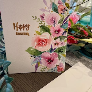 Hermosa tarjeta de acuarela pintada a mano. Pascua, día de la madre, cumpleaños, ocasión especial del día del padre, San Valentín, flores, Navidad.
