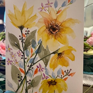 Hermosa tarjeta de acuarela pintada a mano. Pascua, día de la madre, cumpleaños, ocasión especial del día del padre, San Valentín, flores, Navidad.