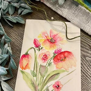 Hermosa tarjeta de acuarela pintada a mano. Pascua, día de la madre, cumpleaños, ocasión especial del día del padre, San Valentín, flores, Navidad.