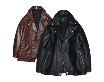 Unisex Sheepskin Leather Jacket – Black or Brown, Lightweight Biker Style