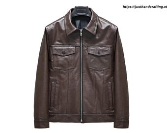 Handmade Brown Sheepskin Leather Jacket | Men's All-Season Outerwear