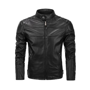 Blouson en cuir pour homme | Blouson en cuir de mouton véritable | Blouson moto | Blouson en cuir pour cavalier | Cadeau 100% veste en peau de mouton véritable pour lui