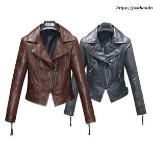Blouson motard en cuir véritable pour femme | Blouson de course 100 % peau de mouton véritable | Blouson de moto marron noir fait main | Blouson en cuir personnalisé