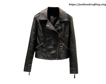 Handmade Sheepskin Leather Biker Jacket - Women's Classic Black Moto Jacket