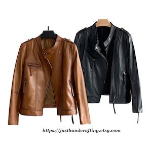 Blouson en cuir pour femme Blouson en cuir de mouton 100 % fait main Blouson de motard en cuir fait main pour femme Blouson en cuir de mouton doux, chaud, léger et durable