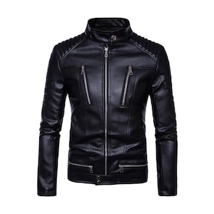 Blouson de motard en cuir de mouton noir pour homme – Manteau de motard fait main | Veste en cuir véritable | Ajustement et conception personnalisés | Cadeau pour lui