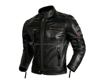 Handmade Sheepskin Leather Biker Jacket | Men's Real Leather Bomber