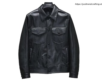 Handmade Black Sheepskin Leather Jacket | Men's Winter Coat