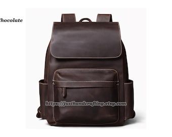 Leren Crazy Horse-rugzak | Handgemaakte vintage leren laptoptas 15" | Uniseks reis- en werkrugzak
