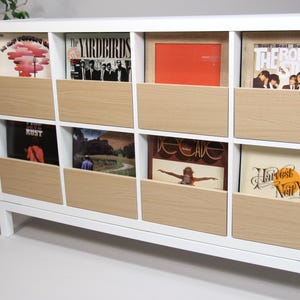 Przechowywanie płyt winylowych w IKEA Kallax: szuflady DIY, szafka na części LP ｜Minimalistyczny hack na gramofon Fave Music, pudełko na wkład DJ-a, stojak wystawowy