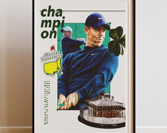 Poster Rory McIlroy Masters Champion - Impression d'art mural de golf - Poster Rory McIlroy Masters d'inspiration vintage