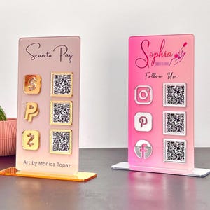 Multi QR Code Business, SELECT Instagram Facebook Zelle Cashapp Google Social Media Sign, Salon Sign, Beauty Sign, Let&#39;s Get Social, 4.5x9