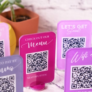 Menu QR Code Sign for Restaurant Tables, Custom Mini Acrylic Scan for Menu Table Sign, Cafe and Bar Table Signs, Bulk Pack
