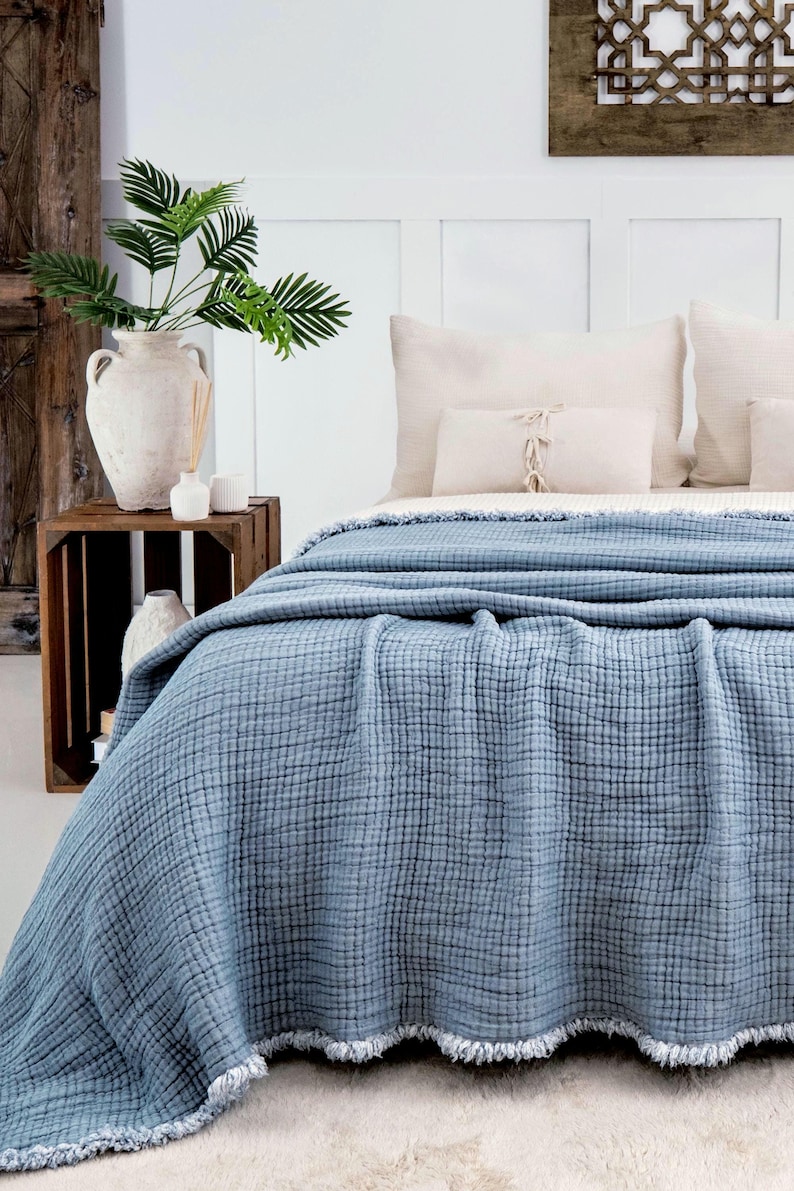 Dekbed van biologisch katoenen mousseline, 8-laags ademende zomerquilt, extra grote kingsize sprei afbeelding 13