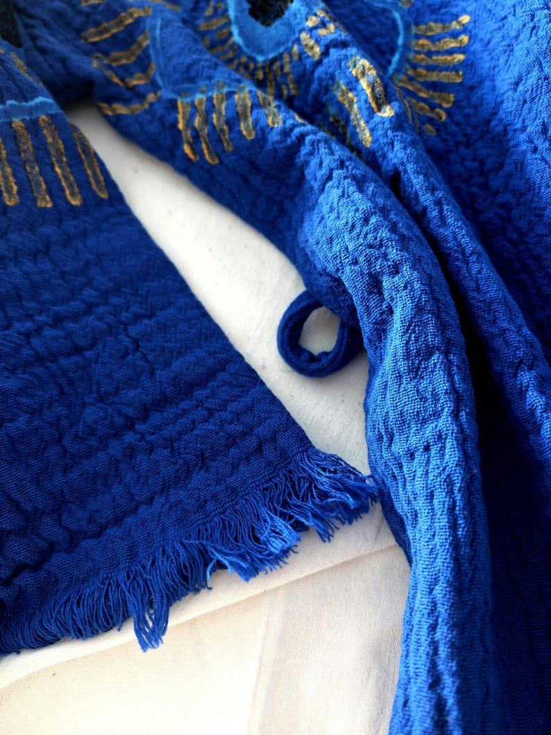 Kimono i ekologisk bomull, handdekorerat motiv med onda ögat, turkisk muslinstrandöverdrag bild 5