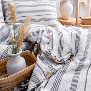 Organic Cotton Muslin Duvet Cover Set: Striped Bedding