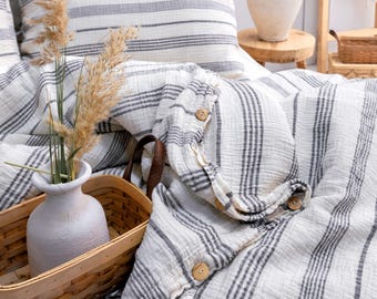 Organic Cotton Muslin Duvet Cover Set: OEKO-TEX, Striped, Extra Soft