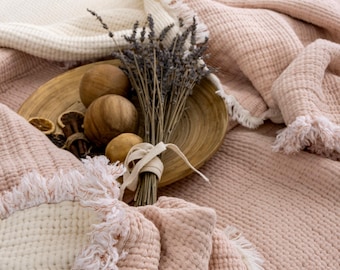 Birdseye Musselin Quilt: Boho Tagesdecke aus Bio-Baumwolle